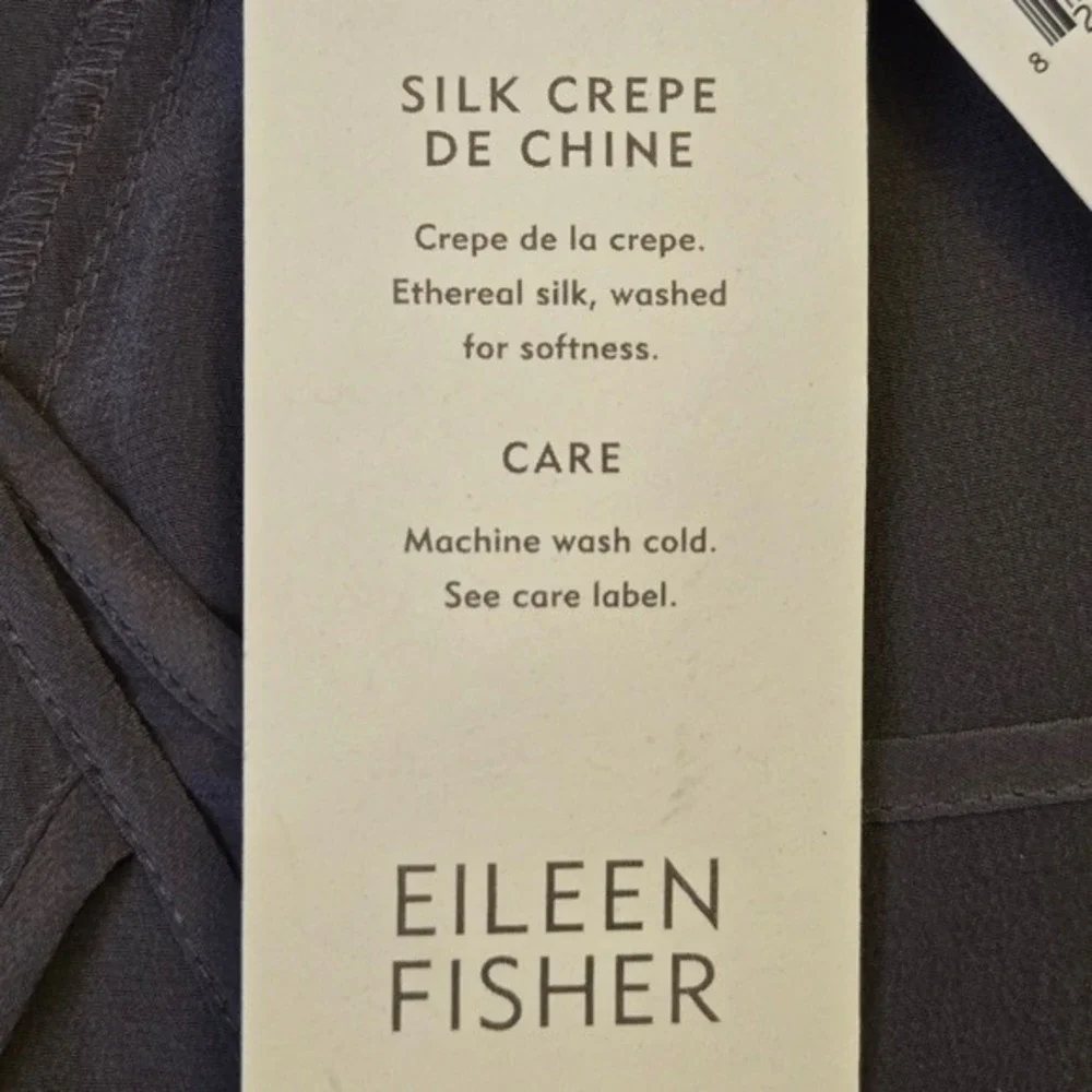 Eileen Fisher Silk Crepe de Chine Round Neck Easy Top Gray L Quiet Luxury NWT - Picture 7 of 11